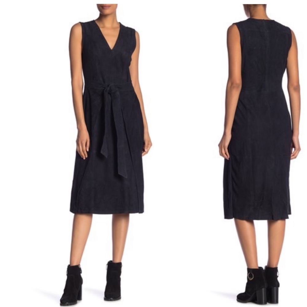 Frame | Tie Waist Suede V-Neck Dress
